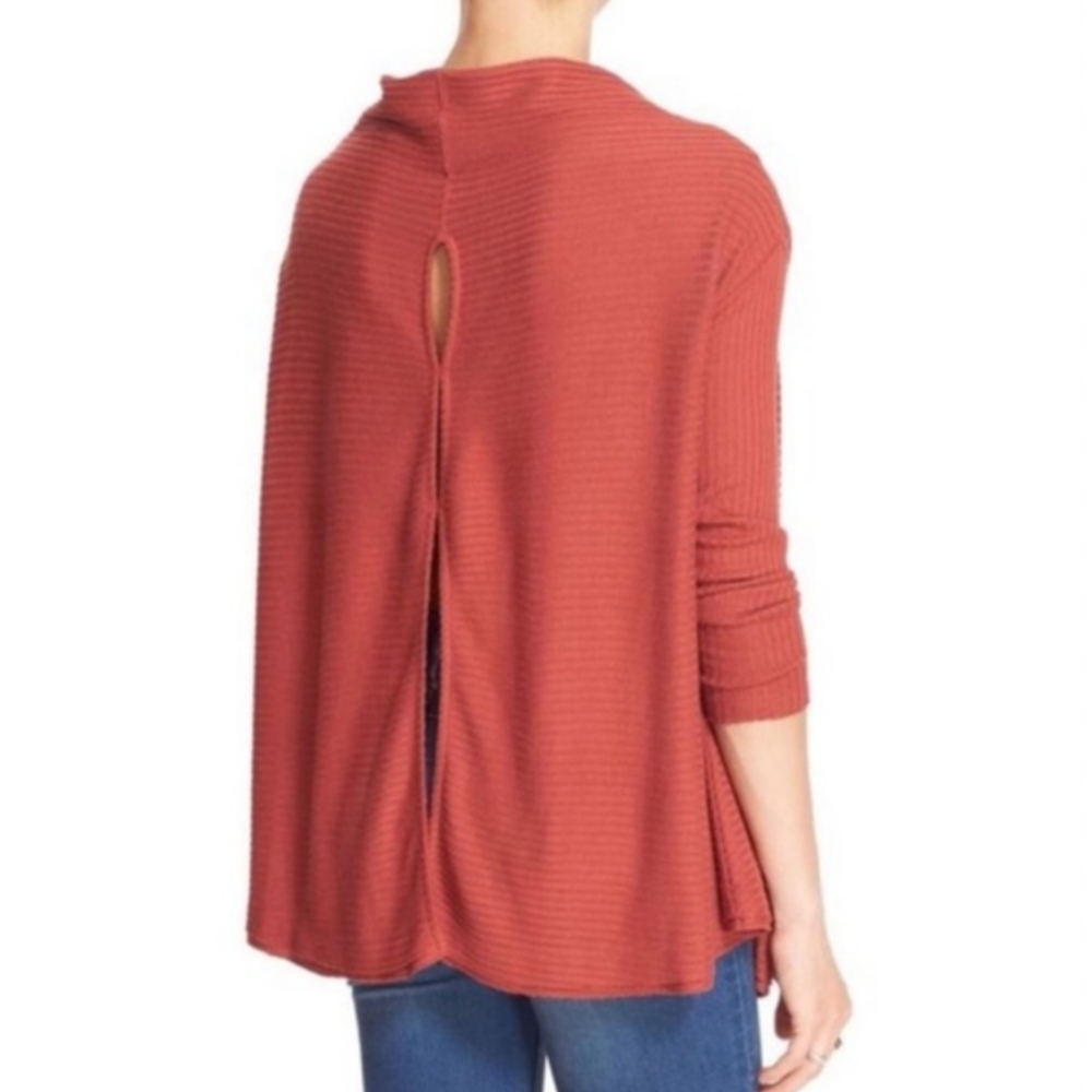 Free People We The Free Lover Ribbed  Open Back Knit Tunic Top in Rust Orange - Picture 2 of 7